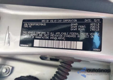 2012 Volvo S60 T5 z USA, uszkodzony, nr VIN YV1622FS9C2119435